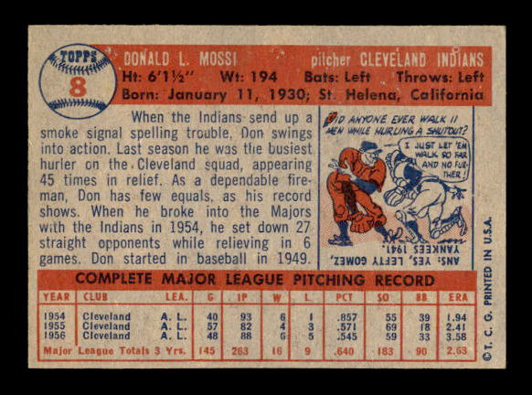 1957 Topps #8 Don Mossi back image