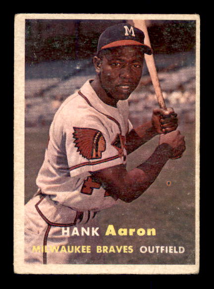 1957 Topps #20 Hank Aaron UER/Reverse negative/photo on front - Actual scan  of card - VG-EX