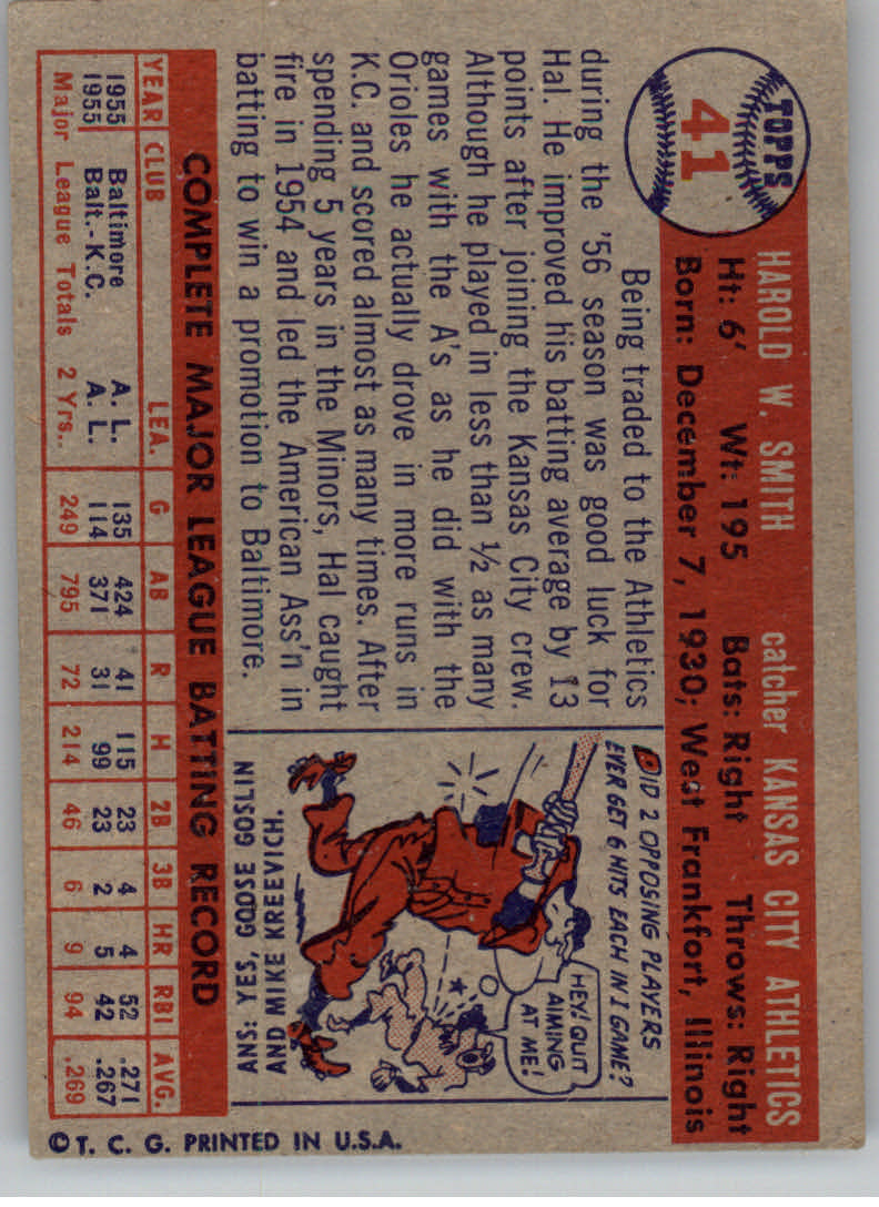 1957 Topps #41 Hal W. Smith back image