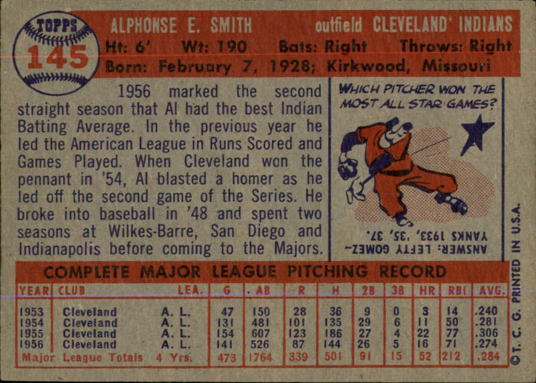 1957 Topps #145 Al Smith back image