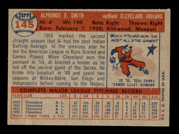 1957 Topps #145 Al Smith back image