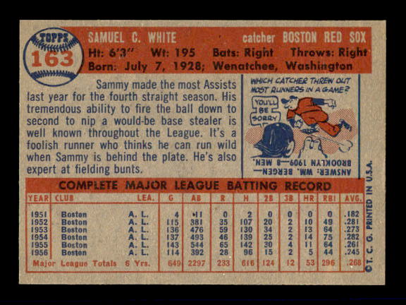 1957 Topps #163 Sammy White back image