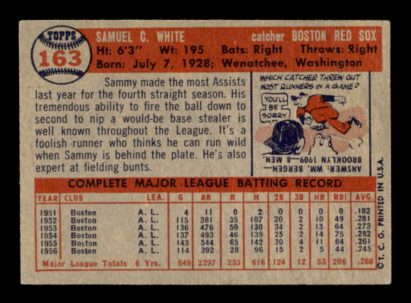 1957 Topps #163 Sammy White back image