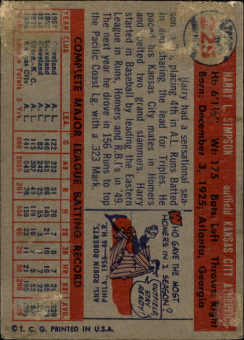 1957 Topps #225 Harry Simpson back image