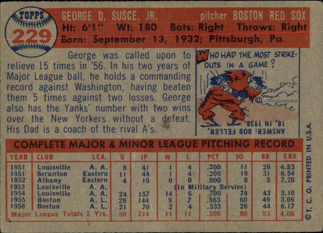 1957 Topps #229 George Susce back image