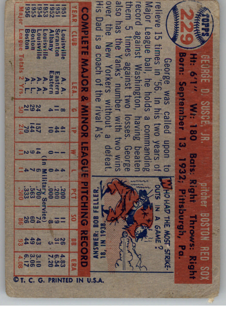 1957 Topps #229 George Susce back image