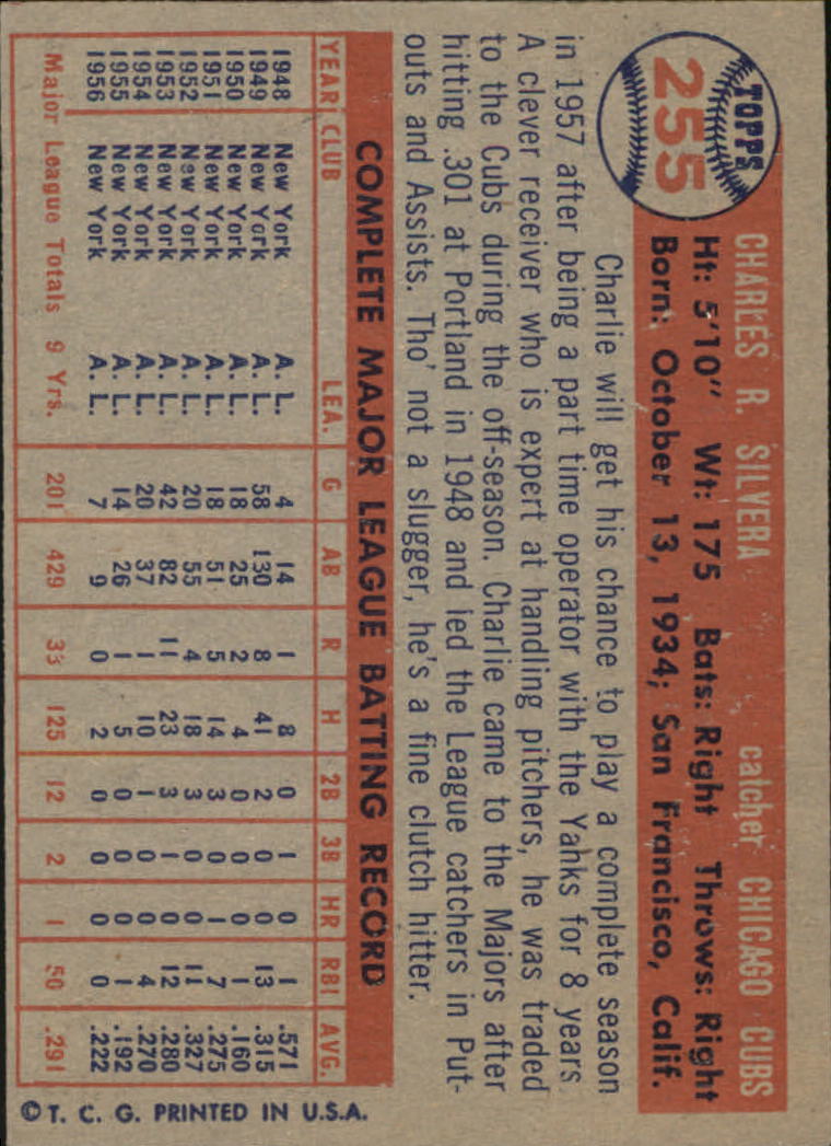 1957 Topps #255 Charlie Silvera - EX-MT