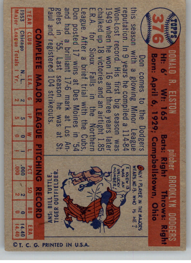 1957 Topps #376 Don Elston RC - EX - THE COLLECTOR'S FRIEND | Beckett ...