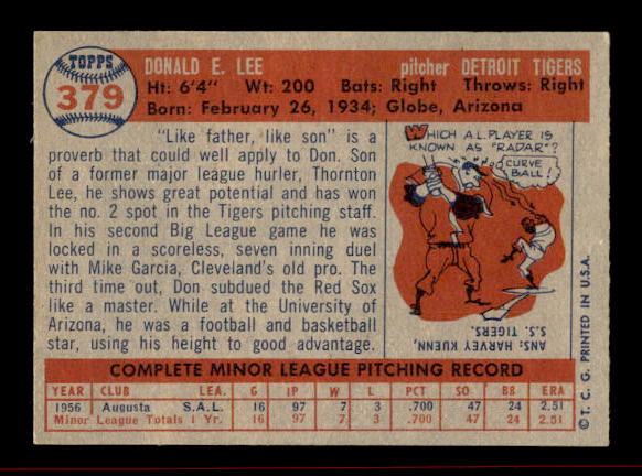 1957 Topps #379 Don Lee RC back image