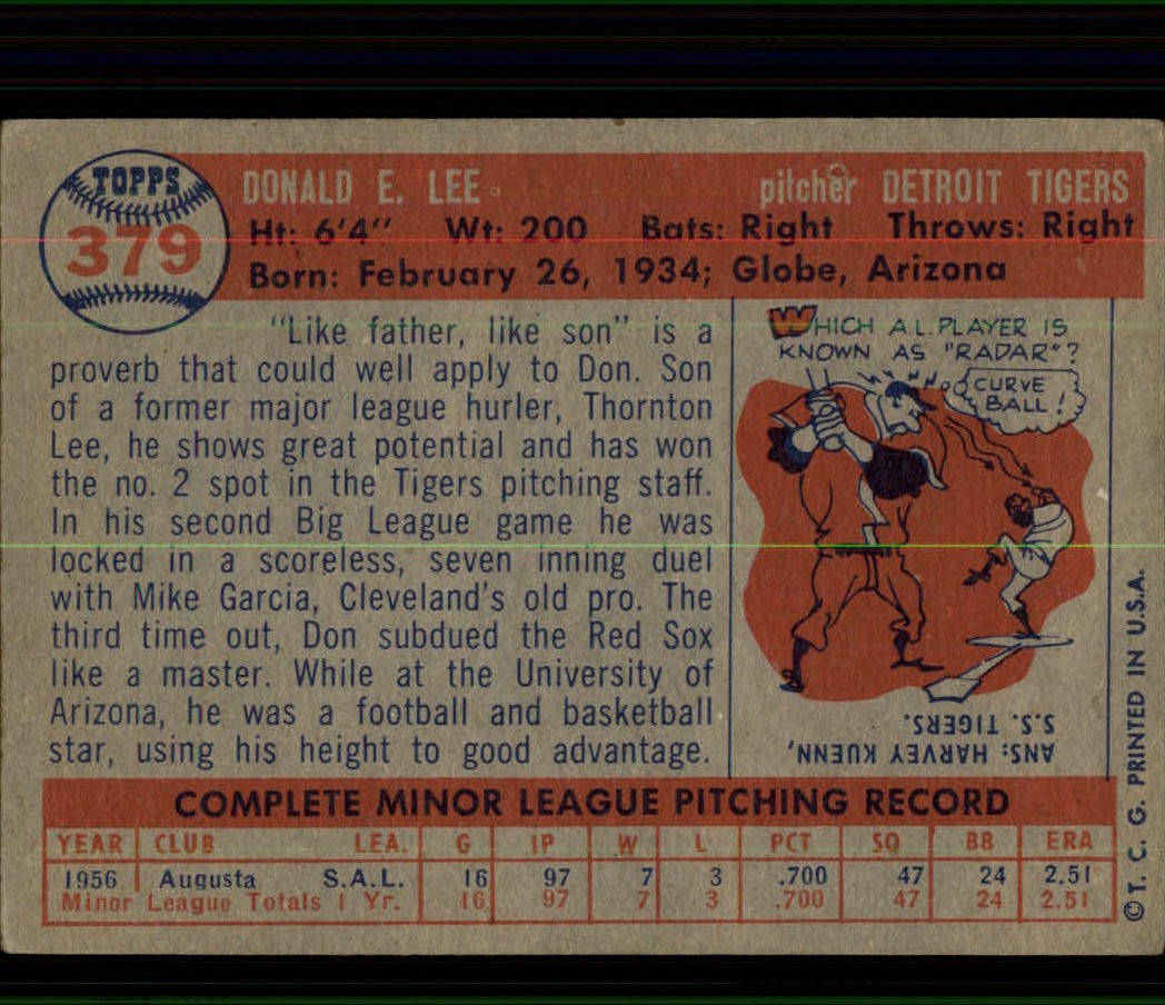1957 Topps #379 Don Lee RC back image