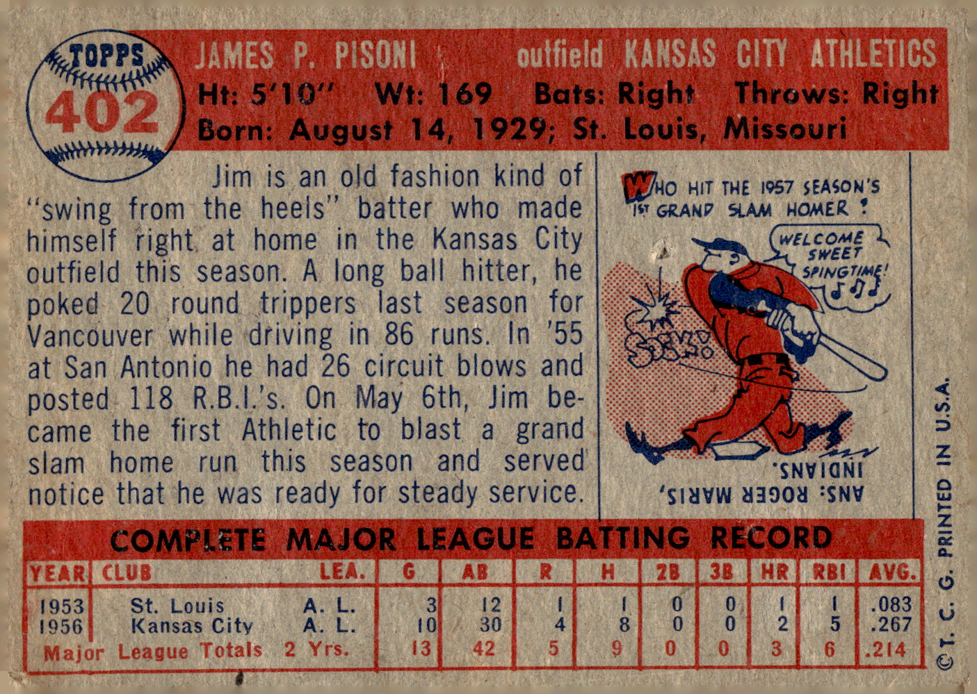 1957 TOPPS BASEBALL ASSORTED SINGLES U-PICK #326-406 - Picture 203 of 217