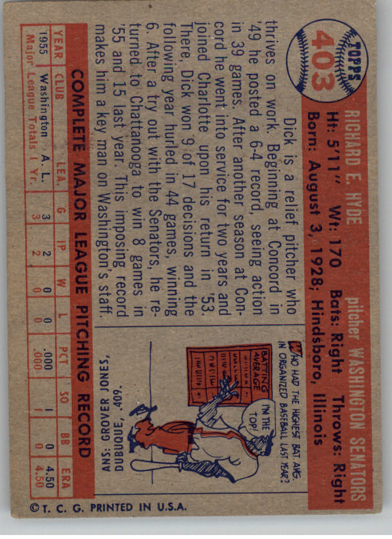 1957 Topps #403 Dick Hyde RC back image