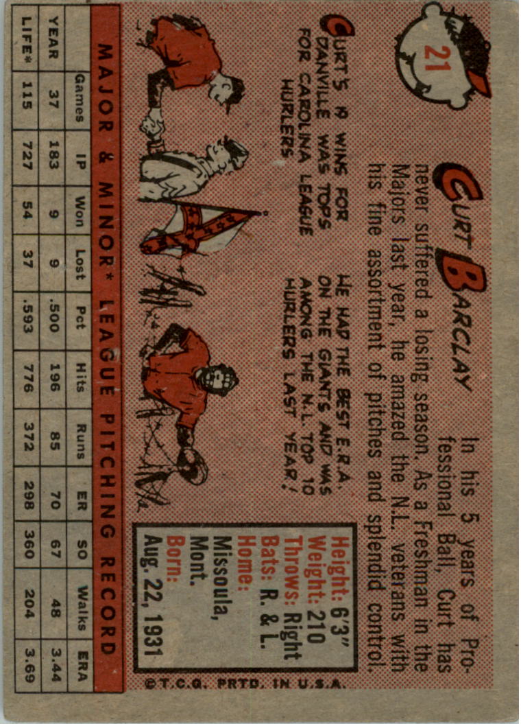 1958 Topps #21 Curt Barclay back image