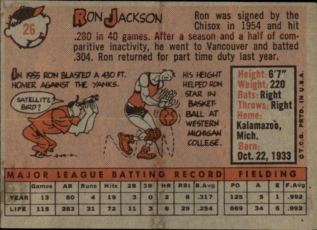 1958 Topps #26 Ron Jackson back image