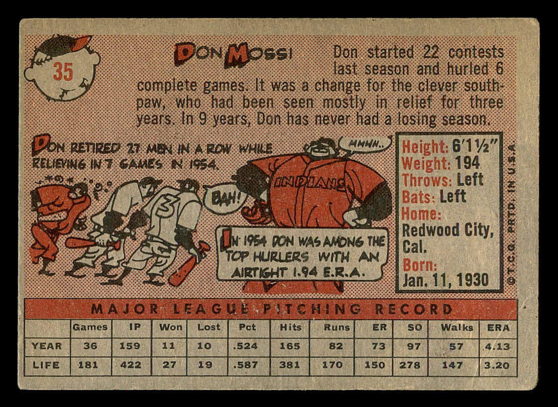 1958 Topps #35A Don Mossi back image