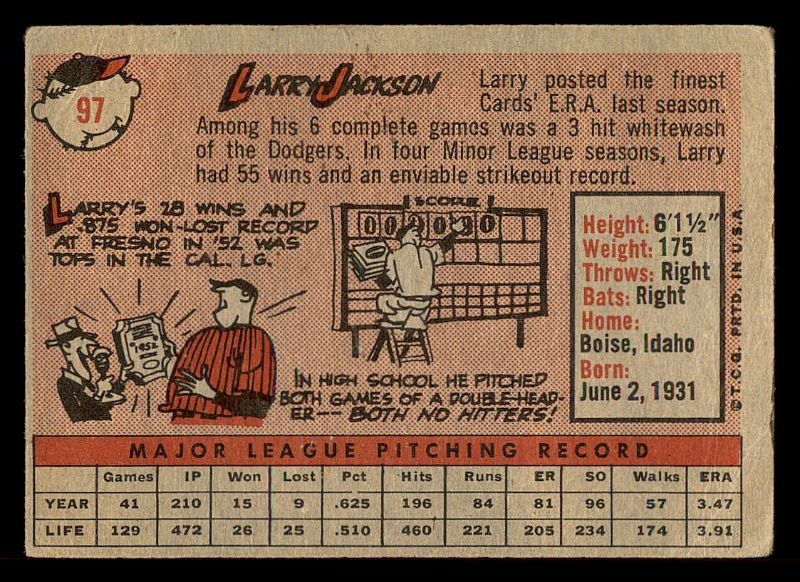 1958 Topps #97A Larry Jackson back image