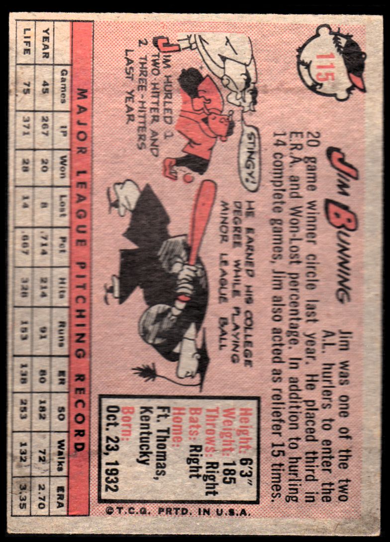 1958 Topps #115 Jim Bunning back image