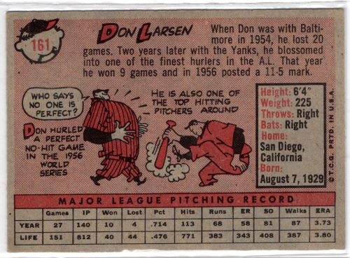 1958 Topps #161 Don Larsen back image