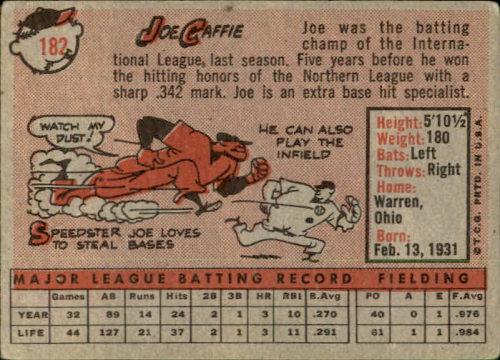 1958 Topps #182 Joe Caffie RC back image