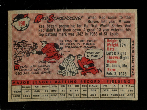 1958 Topps #190 Red Schoendienst back image