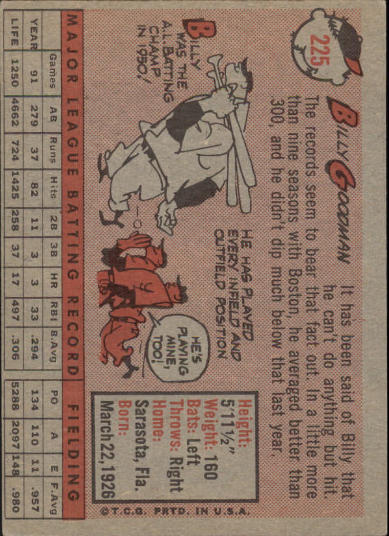 1958 Topps #225 Billy Goodman back image