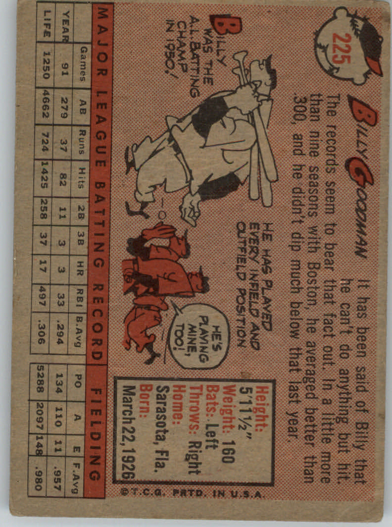 1958 Topps #225 Billy Goodman back image