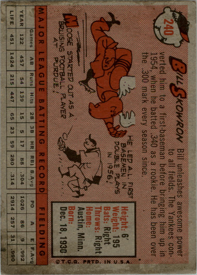 1958 Topps #240 Bill Skowron back image