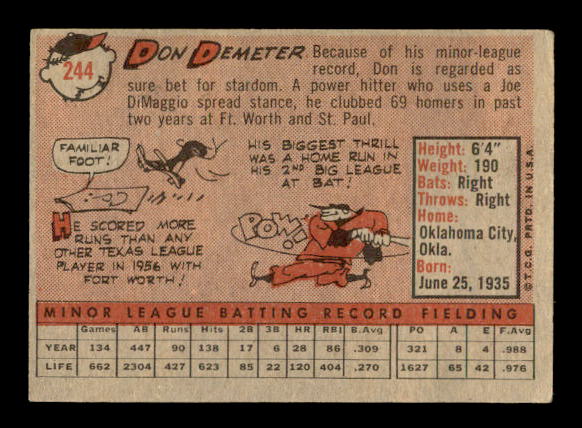 1958 Topps #244 Don Demeter RC back image