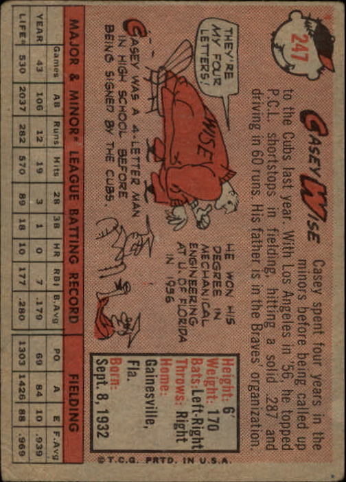 1958 Topps #247 Casey Wise back image