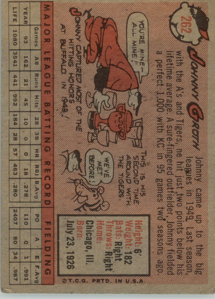 1958 Topps #262 Johnny Groth back image