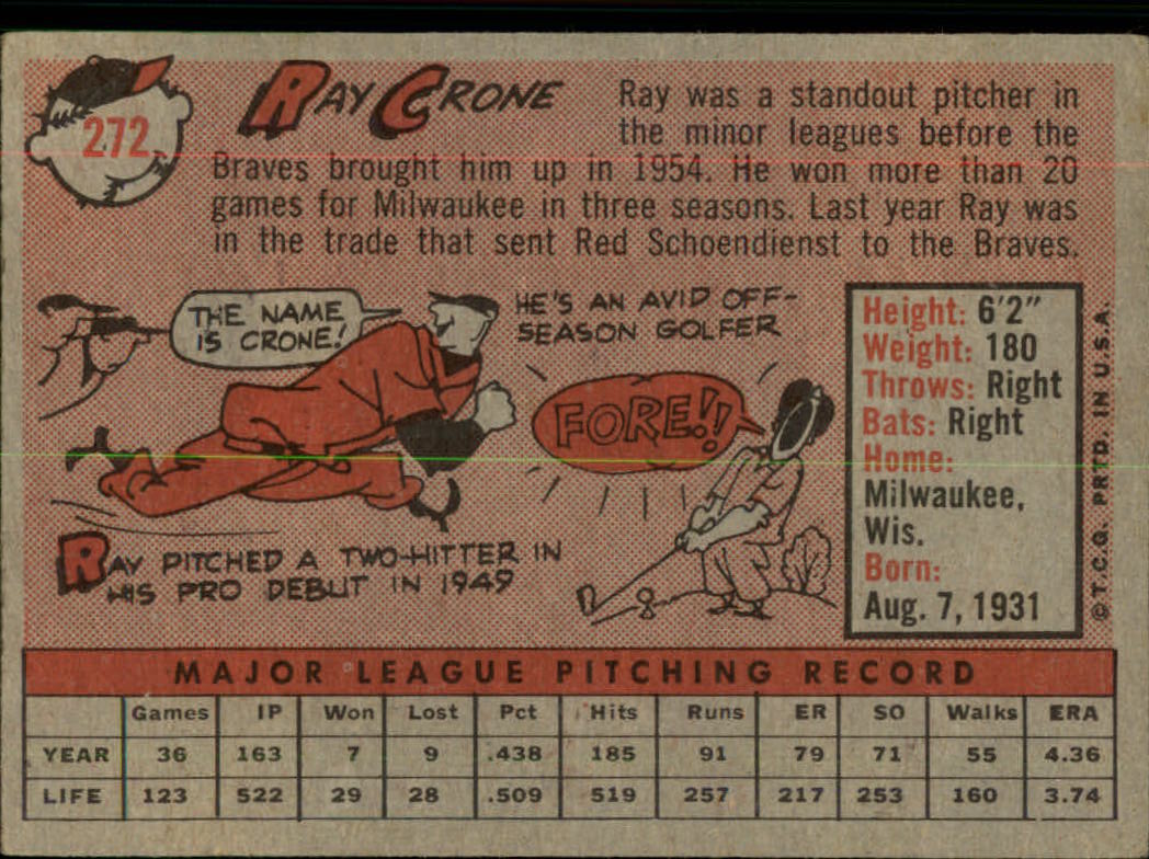 1958 Topps #272 Ray Crone back image
