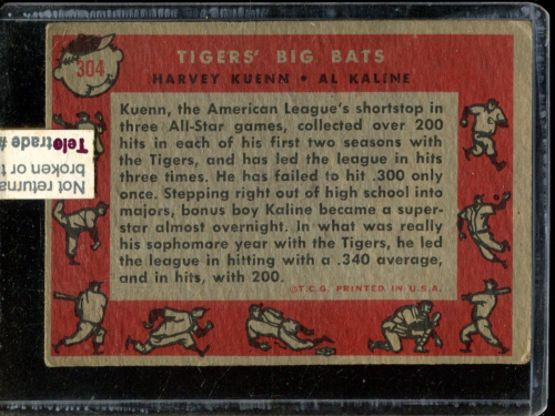1958 Topps #304 Tigers Big Bats/Harvey Kuenn/Al Kaline back image