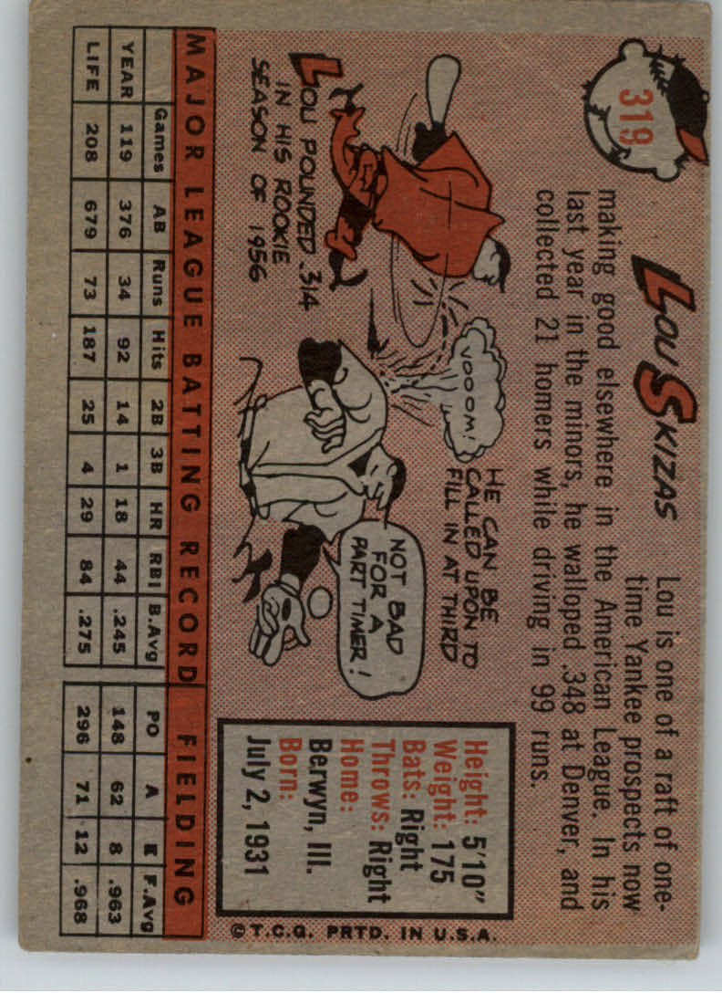 1958 Topps #319 Lou Skizas back image