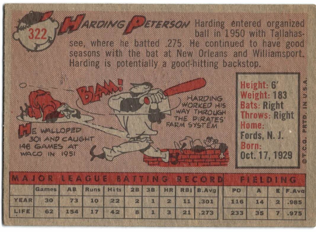 1958 Topps #322 Harding Peterson RC back image