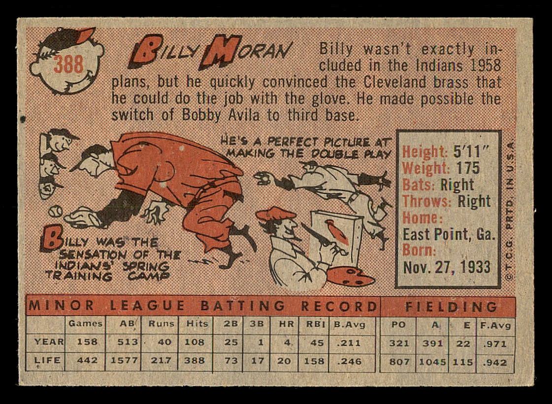 1958 Topps #388 Billy Moran RC back image