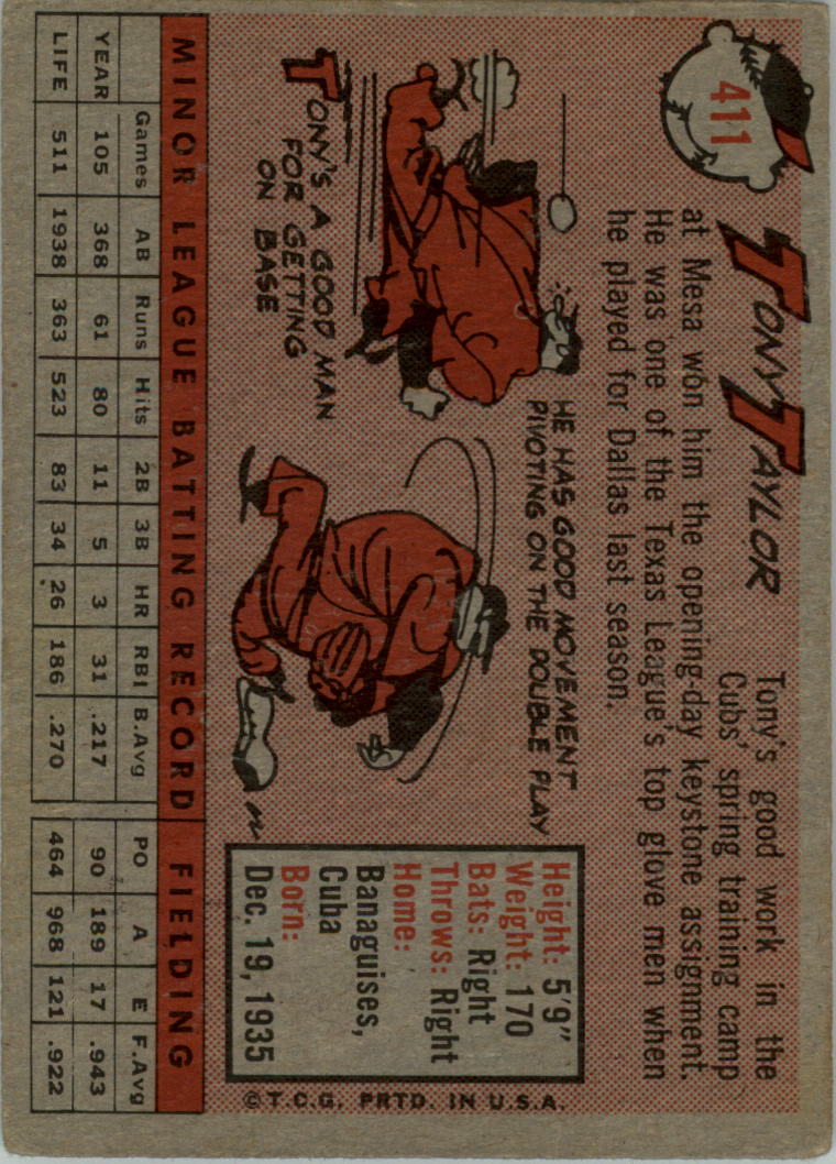 1958 Topps #411 Tony Taylor RC back image