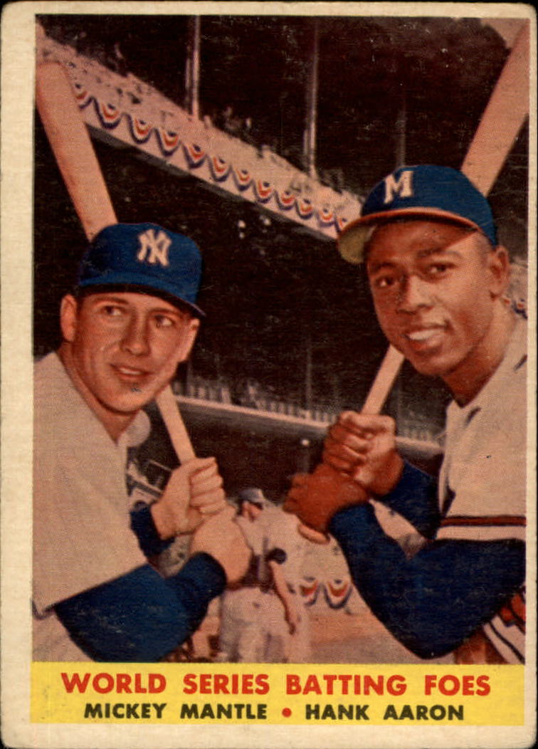1958 Topps #418 World Series Batting Foes/Mickey Mantle/Hank Aaron