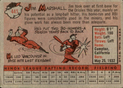 1958 Topps #441 Jim Marshall RC back image
