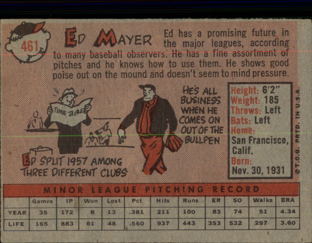 1958 Topps #461 Ed Mayer RC back image