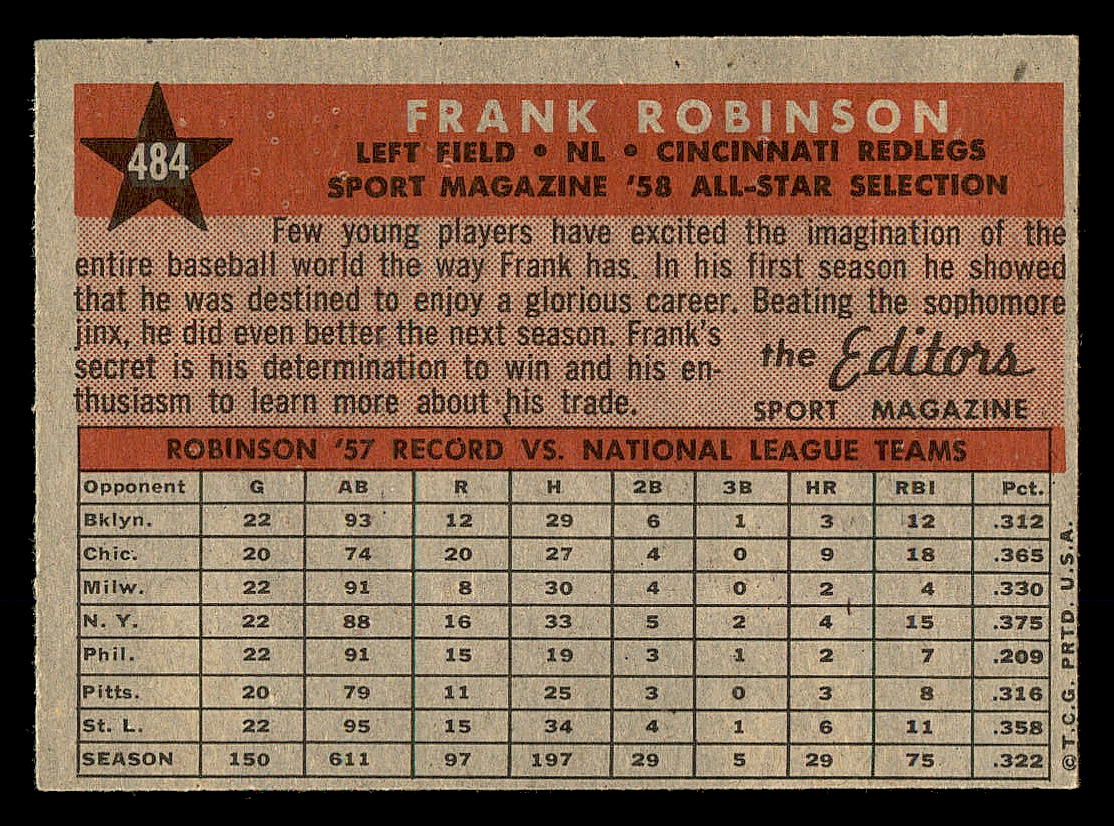 1958 Topps #484 Frank Robinson AS back image