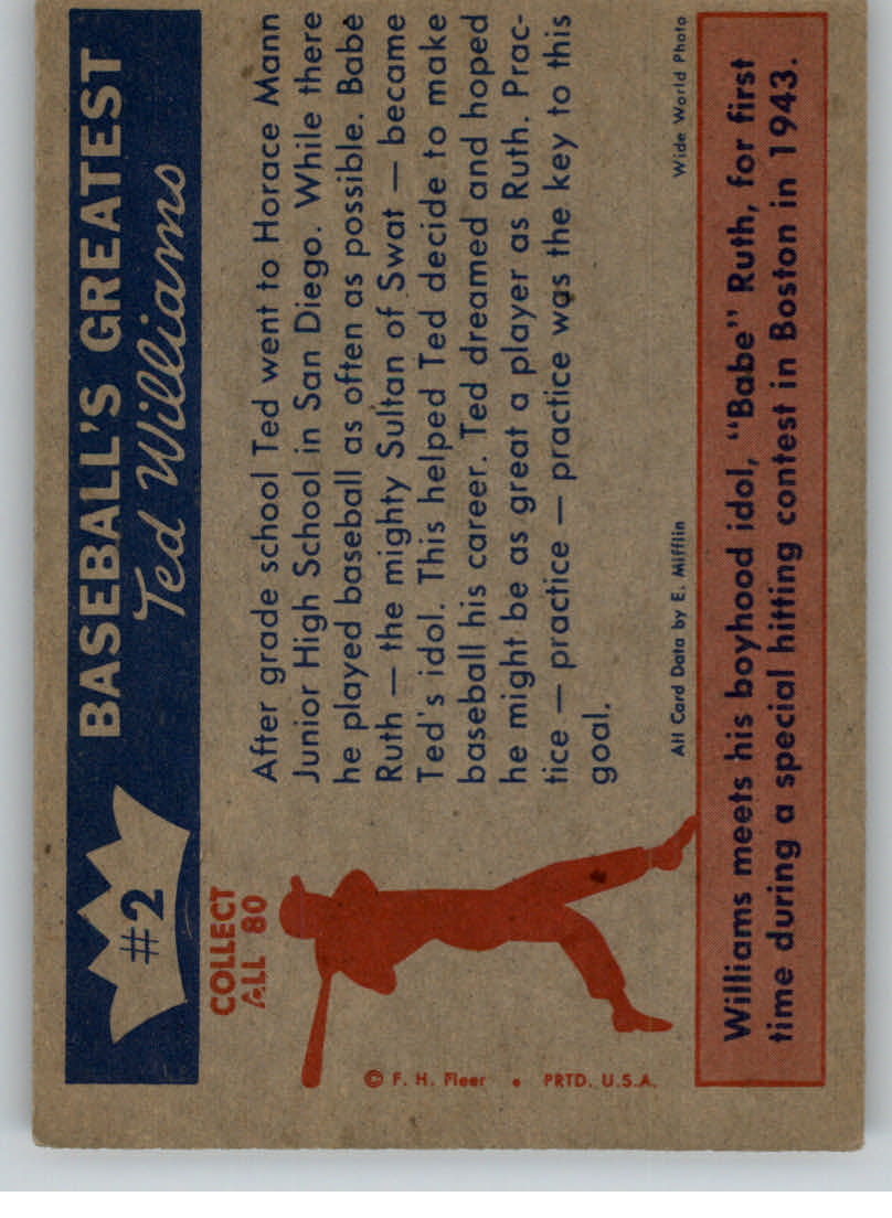 1959 Fleer Ted Williams #2 Ted's Idol Babe Ruth back image