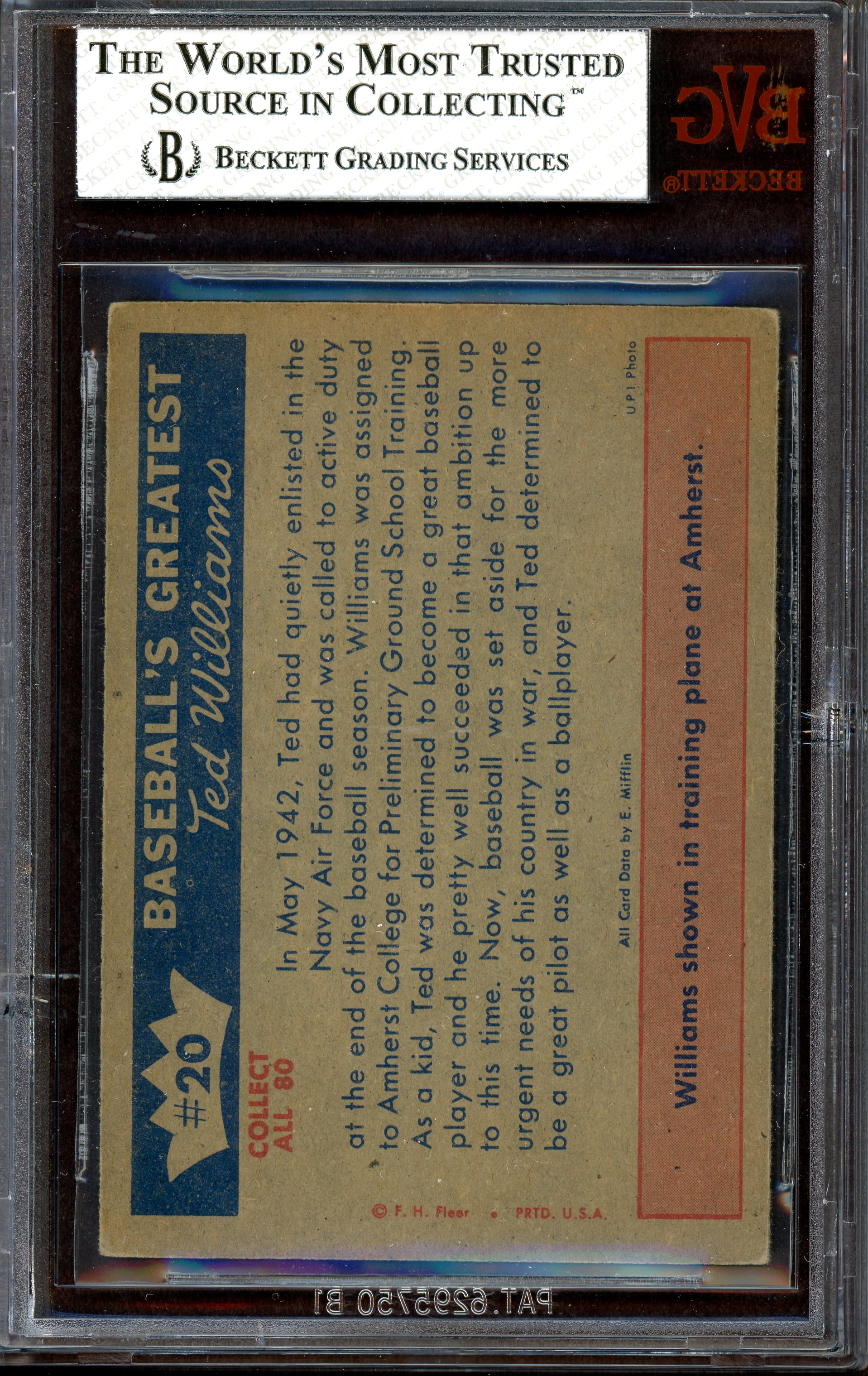 1959 Fleer Ted Williams #20 On to Naval Training back image