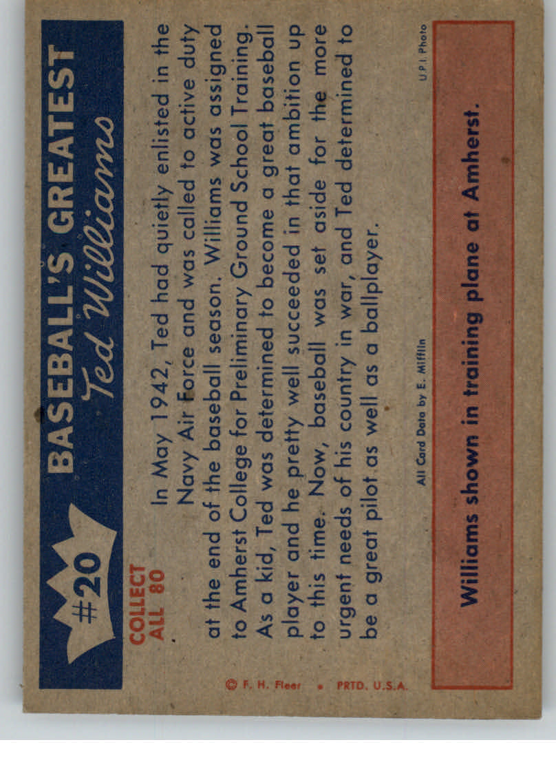 1959 Fleer Ted Williams #20 On to Naval Training back image