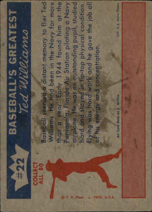 1959 Fleer Ted Williams #22 1944 Ted Solos back image