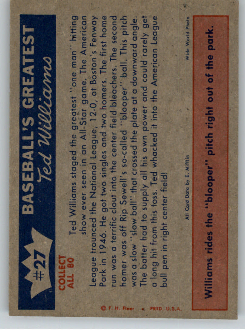 1959 Fleer Ted Williams #27 7/9/46 One Man Show back image