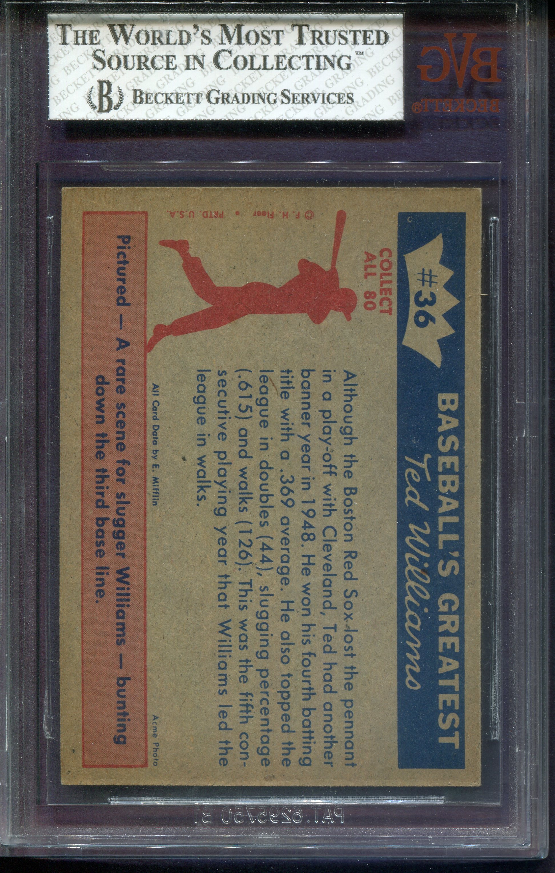 1959 Fleer Ted Williams #36 Banner Year for Ted back image