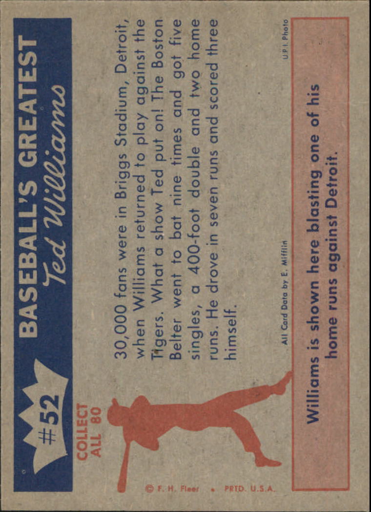 1959 Fleer Ted Williams #52 1954 Ted's Comeback back image