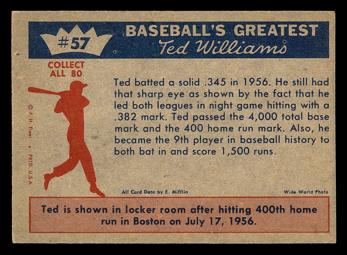 1959 Fleer Ted Williams #57 400th Homer back image