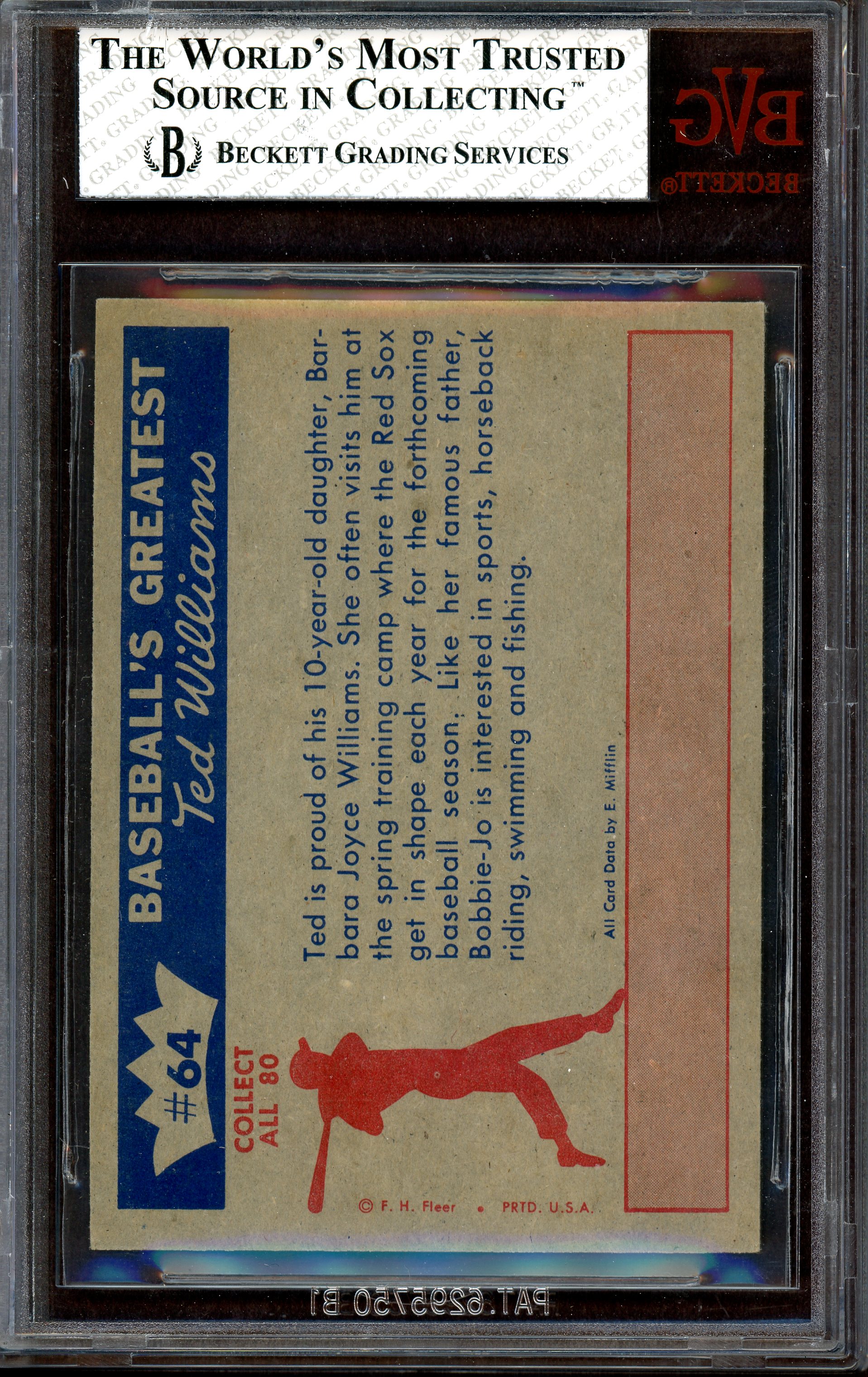 1959 Fleer Ted Williams #64 Daughter and Daddy back image