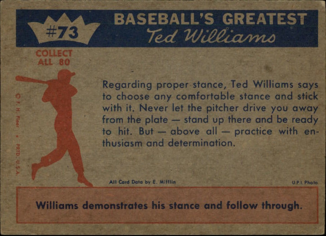 1959 Fleer Ted Williams #73 Hitting Fundamental 3 back image